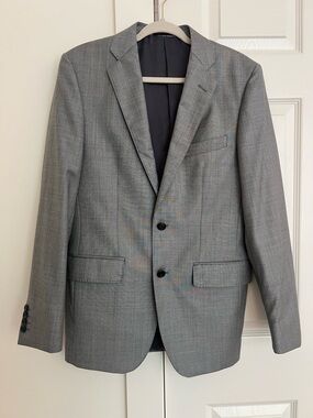 Saks Fifth Avenue BLACK Slim Fit Wool Blazer 38R Zegna Fabric Grey